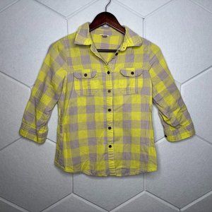 Fossil Yellow & Gray Plaid Button-Up Shirt — Women’s Small